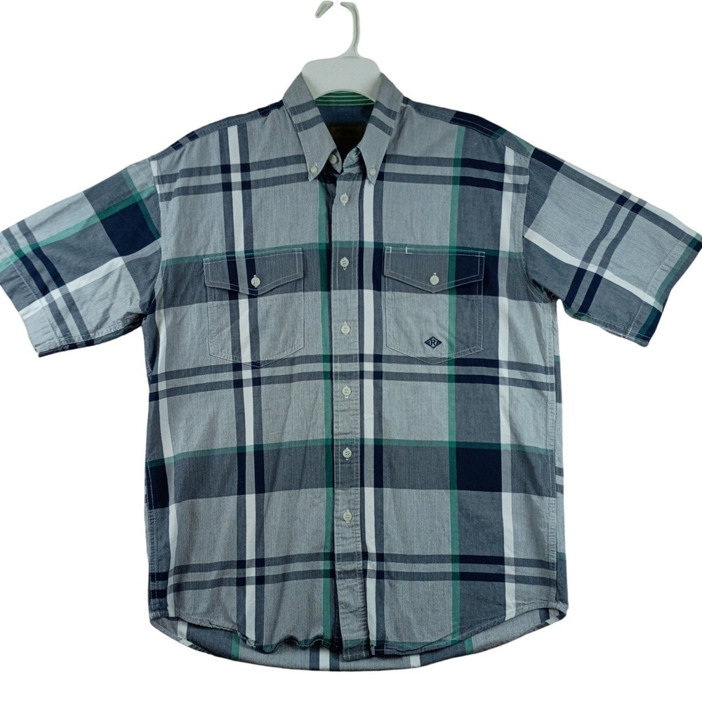 Roper Button Down Shirt Medium Blue Green Plaid Short Sleeve Western‎ 30237B28